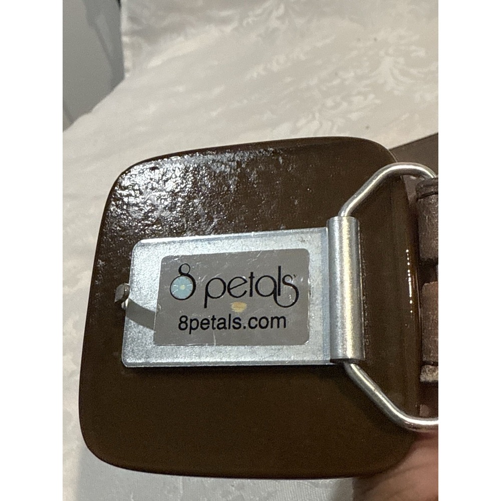Vera‎ Pelle M 33" 35" brown leather belt stone-like inlay buckle 8petals - Picture 8 of 9